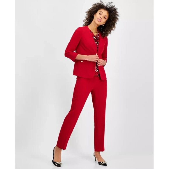 Kasper Women's Cuffed Open-Front Collarless Formal Jacket Blazer Fire Red 8P - Picture 3 of 7